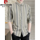 Pierre Cardin (Pierre Cardin) Camisa de cuarto alas de la altura de alas cortas de manga corta de manga corta delgada delgada a media manga de rayas a media manga de la altura a la mano de la mano de la manga de mangas DC679 Mhaki M [sugerido 90-110Jin [Jin equivale a 0.5 kg]]]