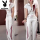 
Playboy (PLAYBOY) fashionable short-sleeved top wide-leg pants casual sports suit 2025 summer slim slim T-shirt two-piece set black single pants look at the picture - flagship model M _Suggested 80-100Jin [Jin equals 0.5 kg]
