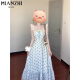 
Cotton French blue sweet floral suspender dress for women in summer 2025 new waist-hugging and high-end long skirt 2382 blue [high quality 35.5] L 100-115Jin [Jin equals 0.5 kg]