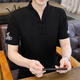 Markos new Chinese style cotton linen short-sleeved T-shirt for men 2025 new summer plate button V-neck embroidered Tang suit Hanfu men E9871 white M [90-105Jin [Jin equals 0.5 kg]]