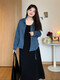 Cool Chapter (KUZHANG) slightly fat Meow Meow Pear-shaped mm autumn slim casual and versatile shirt suspender dress large size set 6636 mustard green shirt + black suspender dress 3XL