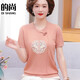 KuZHANG (KUZHANG) middle-aged and elderly women's summer clothing new Chinese knitted shirt fashionable short-sleeved T-shirt mother summer ice silk top set 9922 light powder M Recommended 85-100Jin [Jin equals 0.5 kg]