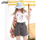 Feenpocket Blue High Taille Jeans Shorts für Frauen 2025 Sommer neuer kleiner loser lässiger Hose Meersalz Blau M.