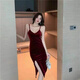 Nightclub suspender dress with low cut slim and sexy nightclub women's dress with temperament slim inner summer black M