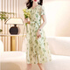 
XAE luxury high-end brand short-sleeved dress for women 2025 summer new small French slim floral chiffon skirt with rice black flowers XL