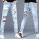 Jeans étirés haut de gamme de Zhidoudou pour la marque à tendance à la mode à la mode à la mode à tendance des pieds minces minces minces minces de pantalon bleu clair 3890 couronne, taille moyenne 34 [suggéré 155-165jin [Jin est égal à 0,5 kg]]]