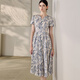 ROEYSHOUSE French elegant printed dress for women 2025 summer new fashion slim satin large hem skirt 12173 color L