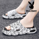 Playboy Pantoffeln Männer tragen Sommer draußen für Teenager mit dick solchen Flip-Flops mit Scheiße Feel Anti Slip Wear-Resistant Strand Sandalen Weiß 41