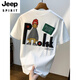 Jeep Spirit Gran tamaño 200jin [Jin equivale a 0.5 kg] Camiseta de manga corta de cuello redondo para hombres 2025 Camiseta de algodón impresa de estilo Hong Kong de verano más grasas