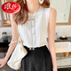 浪莎（LangSha）2025新款韩版撞色圆领套头针织无袖背心吊带女内搭无袖上衣打底衫 黑色 均码 建议70-130斤