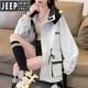 JEEP SPIRIT windbreaker jacket for women spring and autumn 2024 new Korean version loose waist slimming assault top outdoor hiking and mountaineering clothing beige S 85-105Jin Jin is equal to 0.5 kg