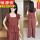 Hengyuanxiang Hot-Casual-Anzug für Frauen im Sommer im Sommer neuer Stil, schlanker und kleiner kurzärmeliger Hose mit weitem Bein zweiköpfiger Set, Black Top + Hosen, Factory Direct Sales L empfohlen 100-110jin [Jin gleich 0,5 kg]