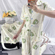 Langsha Estilo de plantación de hierba de niñas Popular, nuevo verano, cómodo, pijama de seda de leche, de seda, ropa doméstica de tres piezas WZL-1473# L Recomendado 100-120Jin [Jin iguala 0.5 kg]