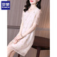 
Romon short-sleeved T-shirt dress summer new women's clothing Organya acetate satin pleated texture touching silk jacquard embroidery apricot color M Recommended 90-105 Jin [Jin equals 0.5 kg]