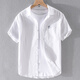 Seven Wolf men's linen lapel short-sleeved t-shirt loose shirt collar top clothes with collar T-shirt linen summer clothes yunyi-9711 yellow 3XL