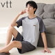 VTT纯棉短袖短裤男家居服套装夏季便携抗菌吸湿排汗可外穿 V短袖套装：OMM13601 L