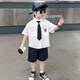 G.DUCKKIDS Little Yellow Duck Boys Suit Summer College Style Children's Suit Performance Suit Boys White Shirt Black Pants Two-piece Set White Shirt + Black Pants + Tie 140 Recommended for 9 to 10 years old [130-140cm]cm
