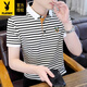 Playboy (PLAYBOY) men's striped short-sleeved T-shirt summer thin pure cotton polo shirt casual fashion half-sleeved lapel T-shirt smooth 6626 Khaki M 90Jin Jin equals about 0.5 kg