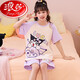 Langsha children's pajamas for women in summer short-sleeved thin cotton student girls cartoon ragbus loose set home clothes MK6623 Yugui dog powder [short set] 10 size [recommended height 110-120] All size