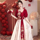 Libaixin Chinese toast suit bride new style 2025 summer engagement wedding dress for women high-end gauze skirt return evening dress burgundy S recommended 80-90Jin [Jin equals 0.5 kg]