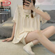 Langsha Japanischer Pyjama für Frauen im Sommer kurzärmeligte Baumwoll Gaze Zwei-teilige Ins-Prinzessin-Stil süße frische lässige Home-Kleidung XB_844# Pink Love XL [115-130jin [Jin gleich 0,5 kg]]