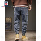 AEMAPE jeans men's spring and summer elastic elastic waist American retro loose tie feet workwear trendy brand casual trendy harem pants blue and gray S suitable for 100-115Jin [Jin equals 0.5 kg]