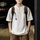 Kurzärärmelte Polo-Shirt Herren-amerikanischer Klassiker Retro Sommer Bambus Joint Cotton Lose Henry Neck Herren T-Shirt Herren Top NB319 White L Empfohlen 120-140jin [Jin ist 0,5 kg]