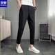 ROMON solid color casual trousers, versatile trousers for spring, autumn and winter, trendy handsome trousers, Korean style slim-fitting nine-point trousers for men, black trousers, plus* velvet version 27