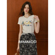 banana cici 2025 summer new American retro old casual versatile printed round neck short-sleeved T-shirt C252TX684 gray L