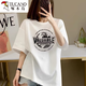 Woodpecker Korean version fat mm apricot pure cotton short-sleeved T-shirt for women 2025 new summer large-size slimming shoulder half-sleeved top trendy 1047# Navy blue [pure cotton] S [suggested 80-100Jin [Jin equals 0.5 kg]]
