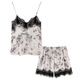 Palando summer ladies suspender pajamas with chest pad sexy lace suit 2025 new ice silk cool feeling girls home clothes M9901 ink flower L