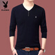 Playboy brand Men's long-sleeved T-shirt 2025 spring and autumn new V-neck solid color high-end casual, non-scalding anti-wrinkle base shirt 1518 black 2XL 180 (recommended 150-165Jin [Jin equals 0.5 kg])