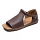 Echtes weiches Leder 2025 Sommer neuer Retro -Fischmund flacher Sohle vielseitiger Römische Sandalen weiche Sohle lässige und komfortable Sandalen für Frauen Khaki 37