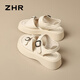 ZHR Sandalias de Suela Gruesa con Velcro para Mujer, Zapatos Ligeros de Verano para Mujer, Zapatos de Playa con Realce, KN117 para Mujer, Beige, 37