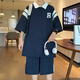 Boledi Teenager Polo-Shirt kurzärmelig T-Shirt 12-15-jährige Jungen Sportanzug 16 Schüler der Junior High School Summer Anzug 6629 Schwarz (Kurzärmel + Shorts) hohe Qualität 165 l (100-125jin [Jin entspricht ca. 0,5 kg]))