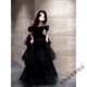 True Black Evening Dress 2025 New Light Luxury Niche High-end One-shoulder Adult Ceremony Graduation Performance Female Black S