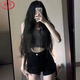 Langsha black denim shorts for women summer 2025 new high waist slim ins hot girl style outer wear elastic hot pants