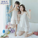 Dididy Parent-Kind-Pyjama Mutter und Tochter Baumwolle Gaze Sommer Dünnes Mädchen modal mittlere Kinder Heimkleidung Hosenteil Rock A5 11301 Milch Aprikose 170 10 (Höhe 106-115 cm/35jin [Jin gleich 0,5 kg]