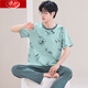 Langsha pajamas short-sleeved pure cotton trousers cotton summer men's thin summer youth middle-aged loose large-size home clothing set AY3527 L men's style 95-120Jin[Jin equals 0.5 kg]