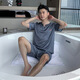 UKUHPK summer men's ice silk pajamas short-sleeved shorts suit thin home clothes cardigan 9864-gray blue L (100-125Jin[Jin equals 0.5 kg])