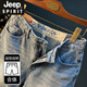 JEEP SPIRIT夏季休闲短裤男大码浅色纯棉五分牛仔裤潮流刺绣高端男士直筒中裤 蓝色 【XY9922】 28 适合体重95-108斤