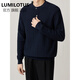 LUMILOTUS light luxury new brand jacquard henley collar sweater men's autumn and winter new casual versatile business long-sleeved inner sapphire blue M