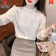 Pierre Cardin temperament stand collar beading spring and autumn 2025 new French long-sleeved chiffon shirt women's shirt age-reducing chic and beautiful shirt apricot L Recommendation 100Jin Jin is equal to 0.5kg -115Jin Jin is equal to 0.5kg