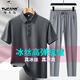 Specht Vatertagsgeschenk zweiteiliger Eis Silk Kurzarm T-Shirt männlicher Vater Sommer Stretch im mittleren Alter kühles Polo-Lappel-Hemd 6630-08 Ulan + Schwarze Shorts (zweiteilige Set) m