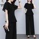 Woodpecker Summer Fashion Suit Tempérament noir Shirt Slim Murffon Shirt High Wide-leg-leg Pantal