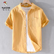 
Woodpecker (TUCANO) men's linen lapel short-sleeved T-shirt loose top with neckline T-shirt linen summer clothing yunyi-9711 white M