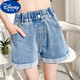 Disney Girls Shorts Curled Denim 2025 Neue Kinderkleidung mittelgroße Kinder Sommerdünnstil modischer Mädchen Sommeranzug 6224 weiße Schmetterlingshorts 140 Größe empfohlen 7-10 Jahre alt [130-140 cm]