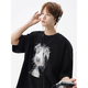 American cartoon printed couple pure cotton short-sleeved T-shirt for men in summer design and trendy brand versatile men and women T-shirt YXSJ 1480 black M (if you like looseness, it is recommended to take a larger size)
