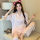 Pajama de seda de hielo transfronterizo antártico para mujeres Lindo estilo Bear Summer NUEVO ALIMO ALIMO CAREATE Pantalones de manga corta Conjunto de ropa para el hogar YFY9905# M 170 [sugerido 80-100Jin [Jin iguala 0.5 kg]]]