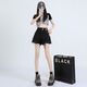 Yanrui Black Furrowed Denim Shorts für Frauen im Sommer 2025 Neues Doppelknopf-Design mit hoher Taille locker A-Line-Weitbeine schwarz qgq2047 m [100-110jin [Jin entspricht 0,5 kg]]